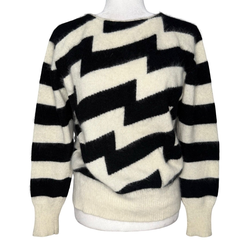 Vintage 1980s Odyssey Angora & Lambswool Blend Sweater Black Fuzzy Retro Unique